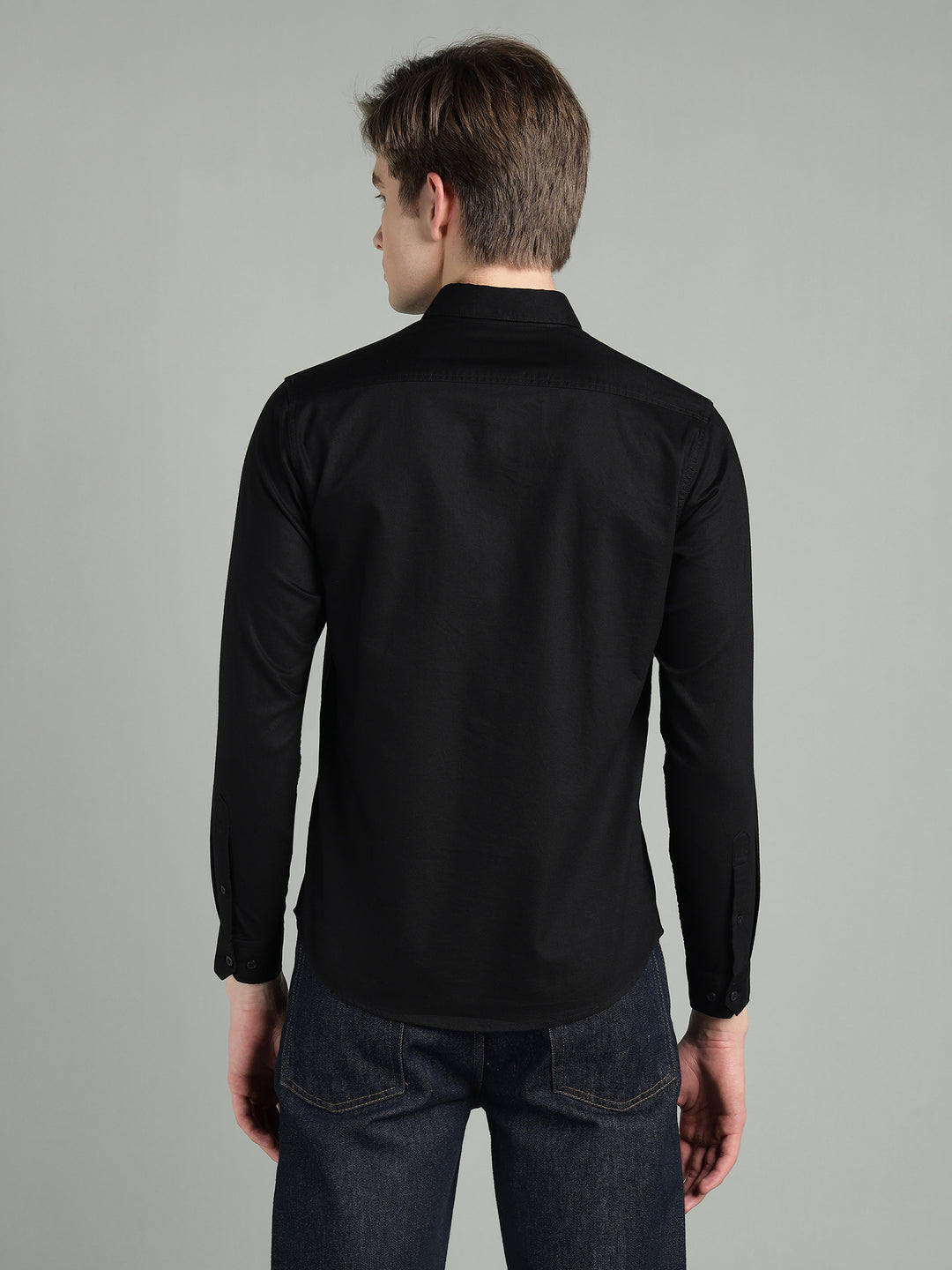 Men’s Black Solid Cotton Casual Shirt