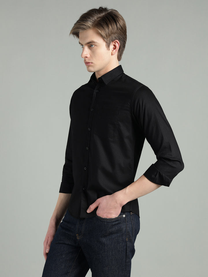 Men’s Black Solid Cotton Casual Shirt