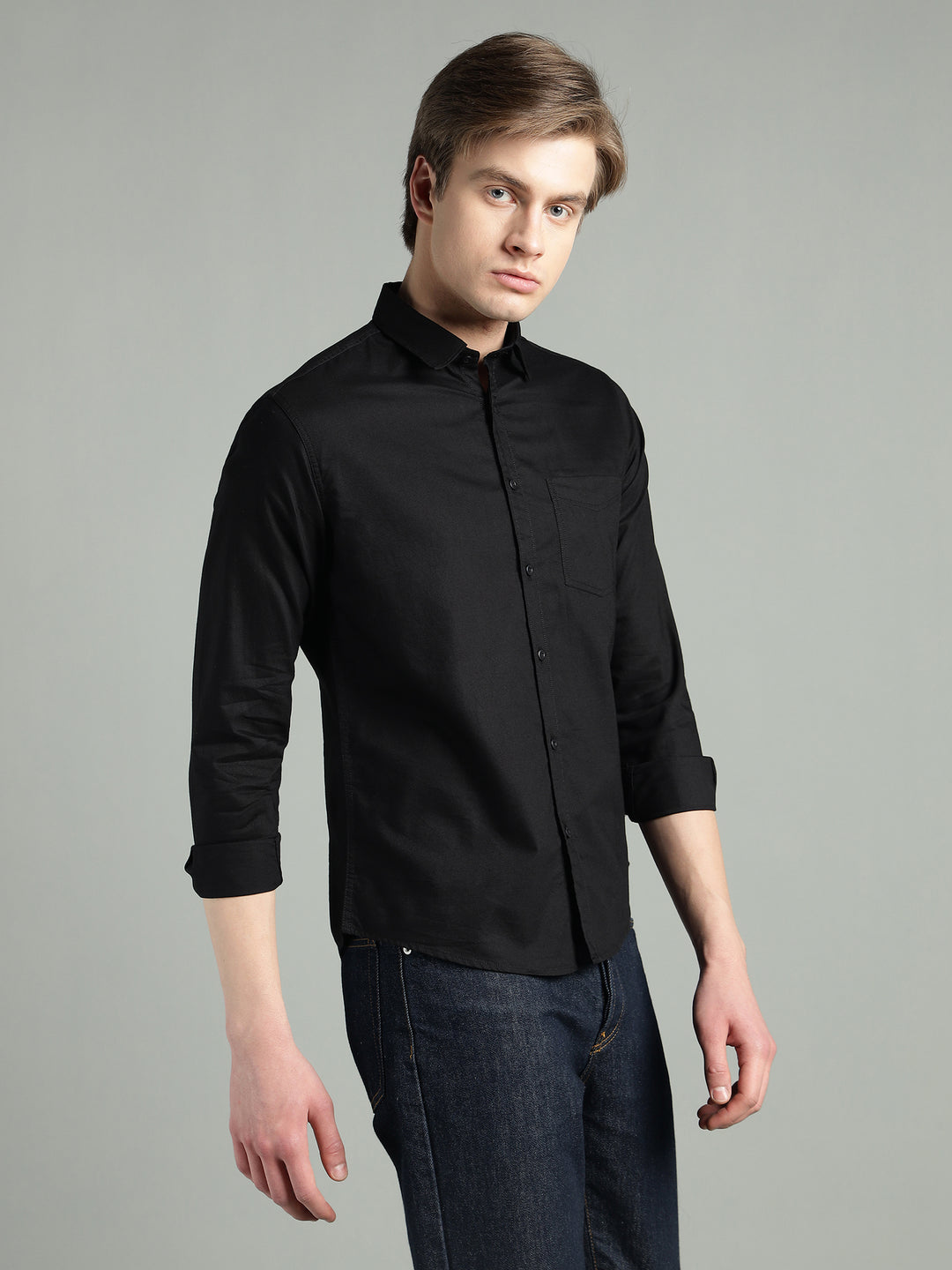 Men’s Black Solid Cotton Casual Shirt