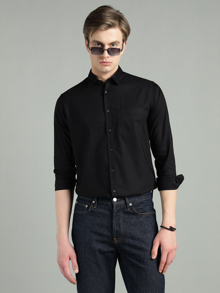 Men’s Black Solid Cotton Casual Shirt