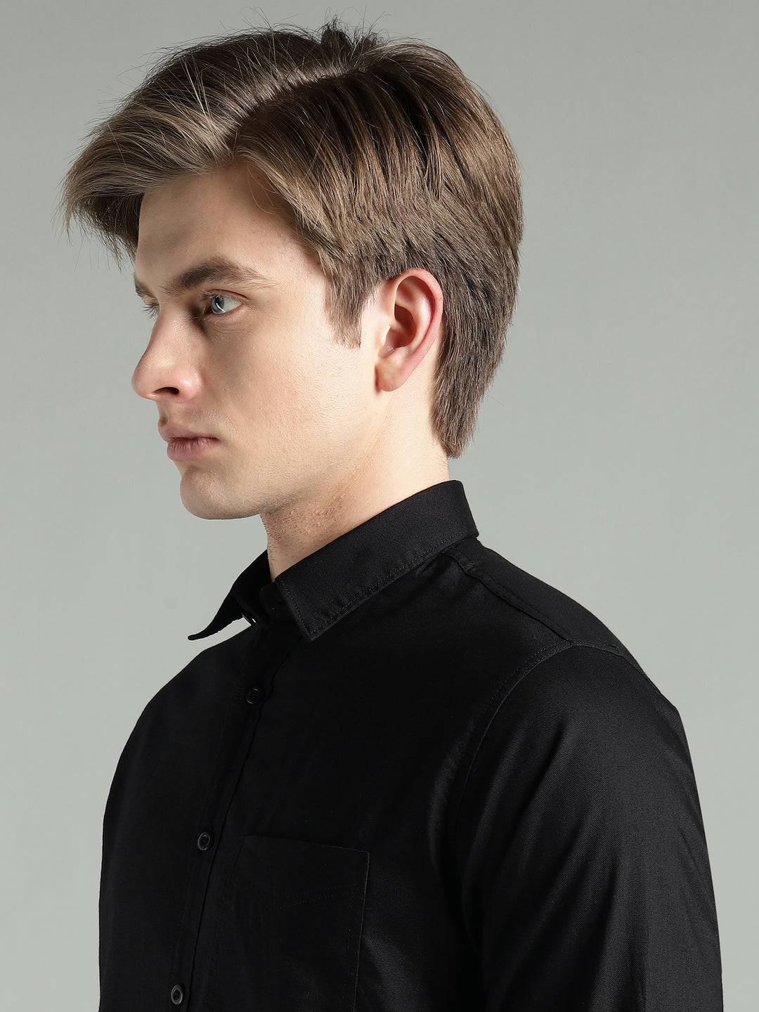 Men’s Black Solid Cotton Casual Shirt