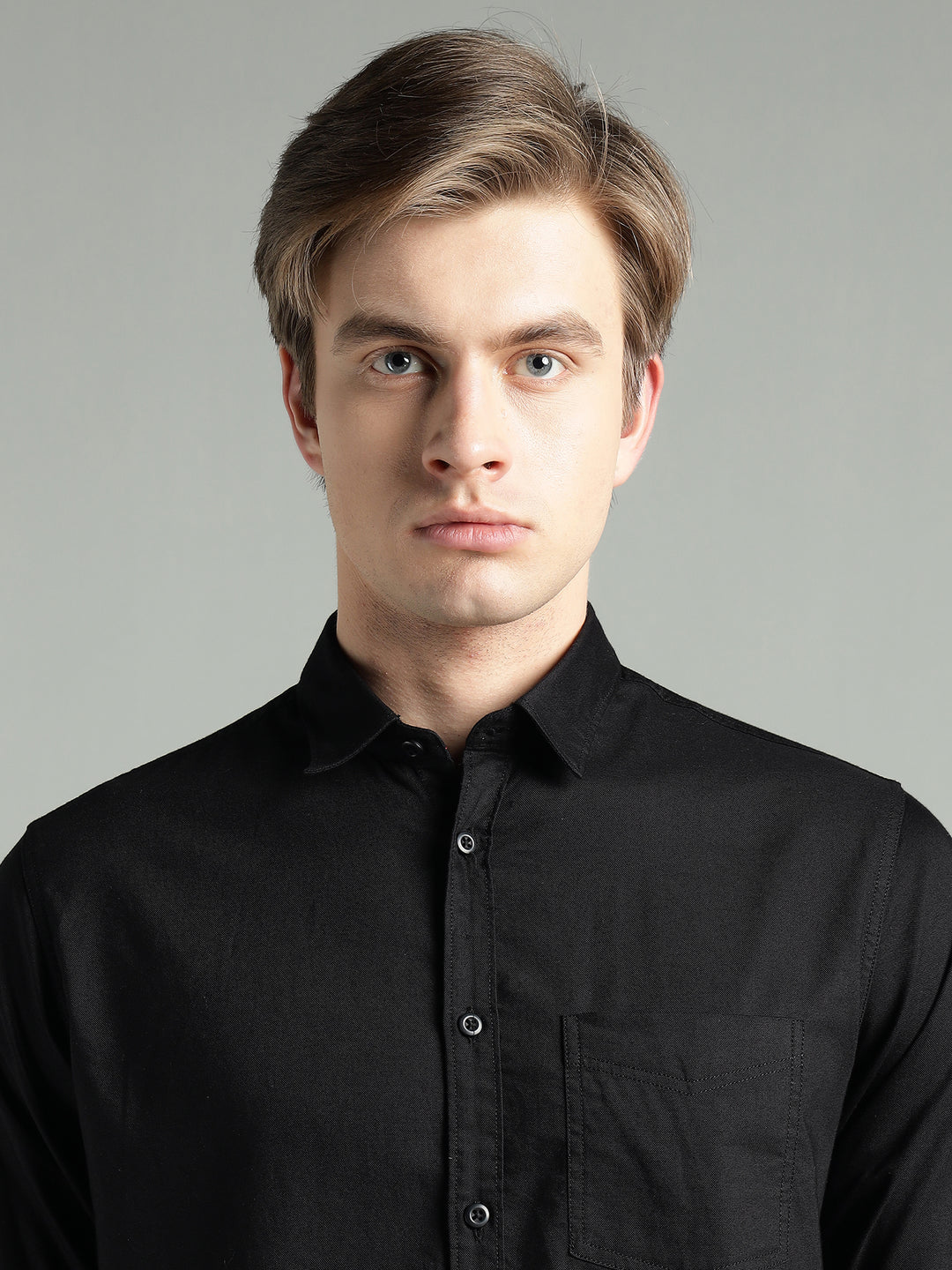 Men’s Black Solid Cotton Casual Shirt