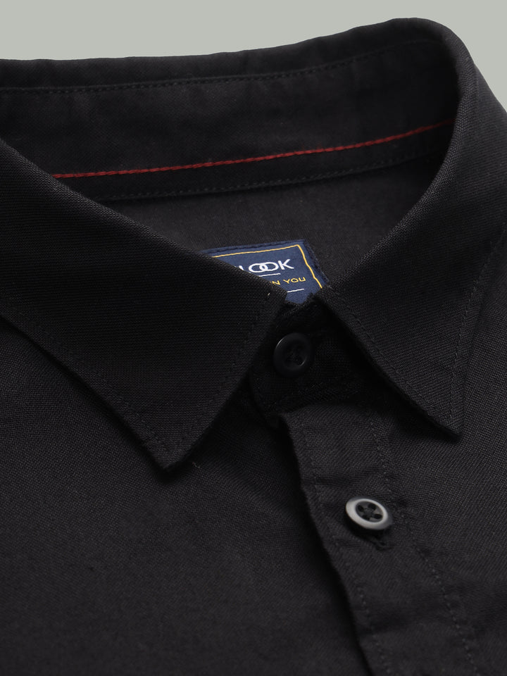 Men’s Black Solid Cotton Casual Shirt