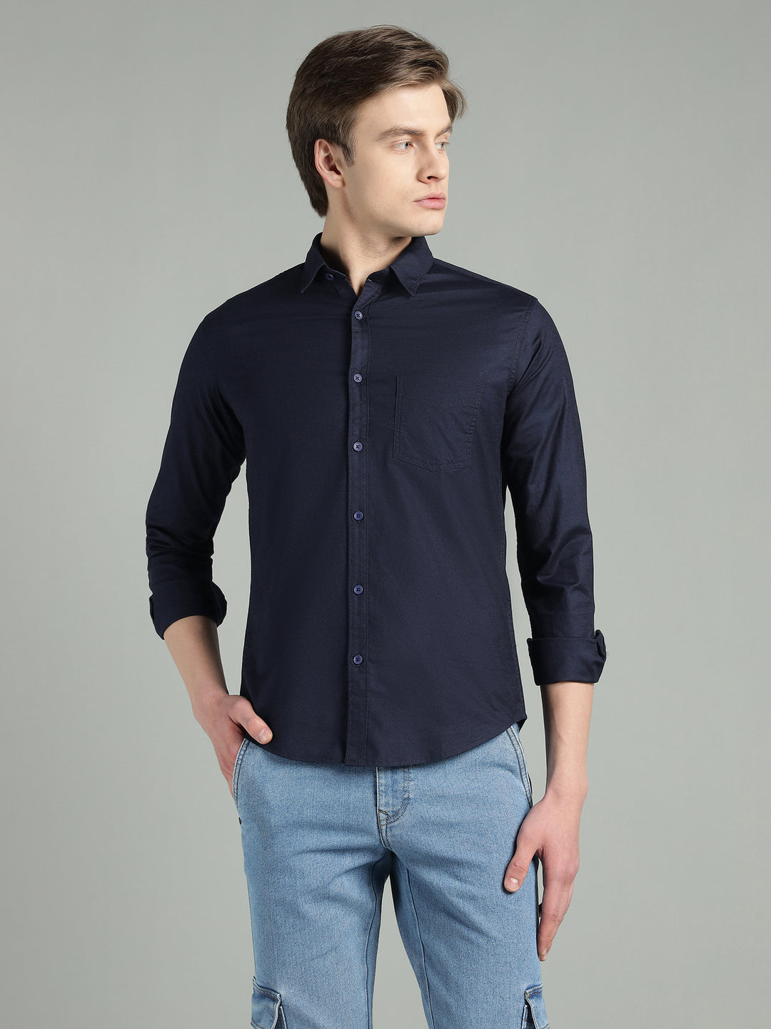 Men’s Solid Color Stretchable Casual Shirt