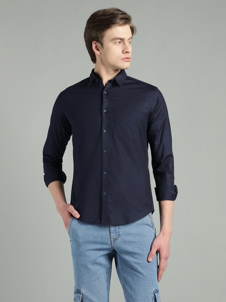 Men’s Solid Color Stretchable Casual Shirt