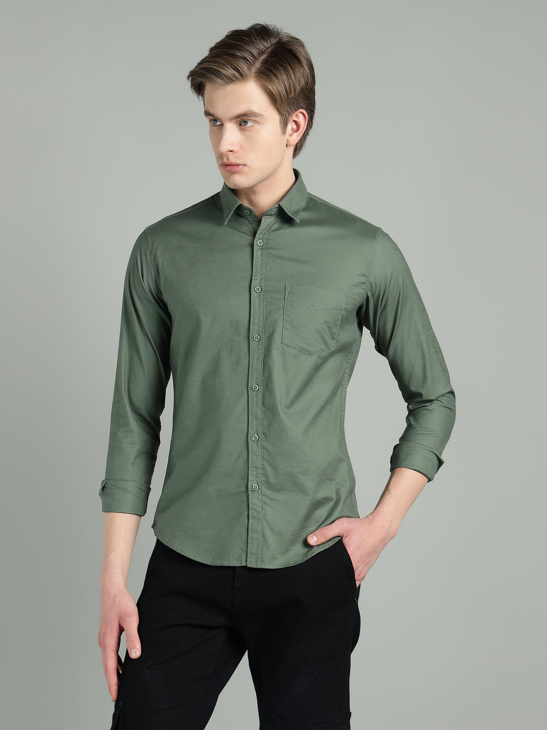 Men’s Solid Color Stretchable Casual Shirt