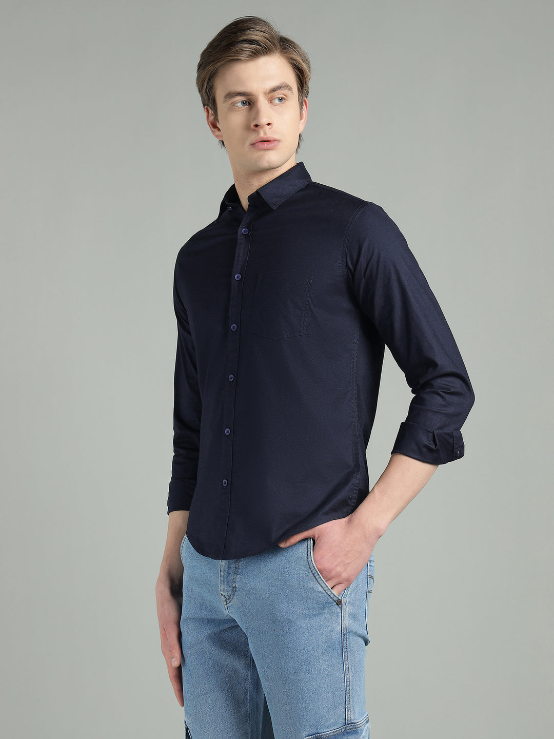 Men’s Solid Color Stretchable Casual Shirt