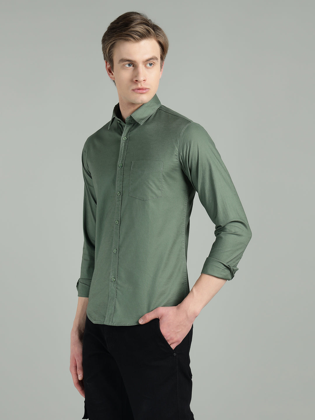 Men’s Solid Color Stretchable Casual Shirt