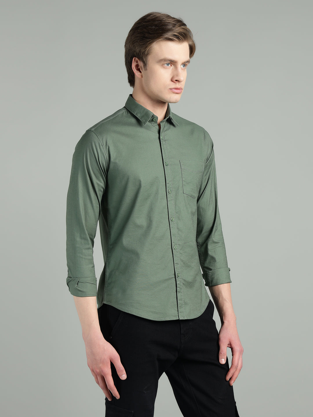 Men’s Solid Color Stretchable Casual Shirt