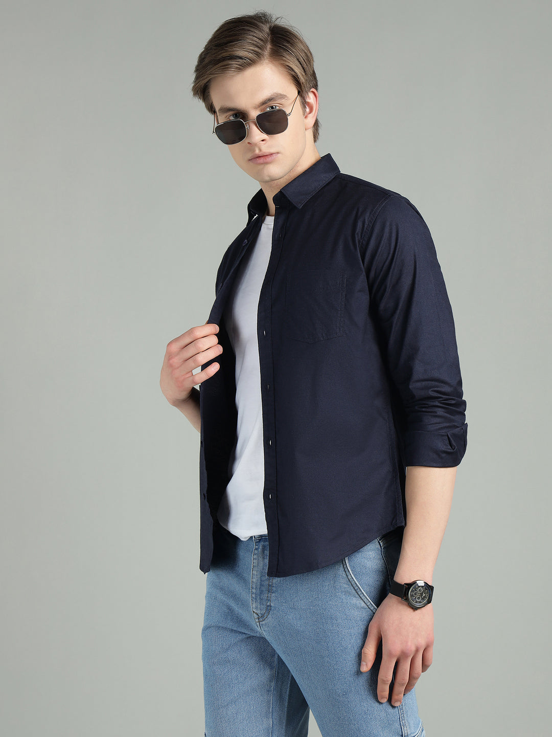 Men’s Solid Color Stretchable Casual Shirt