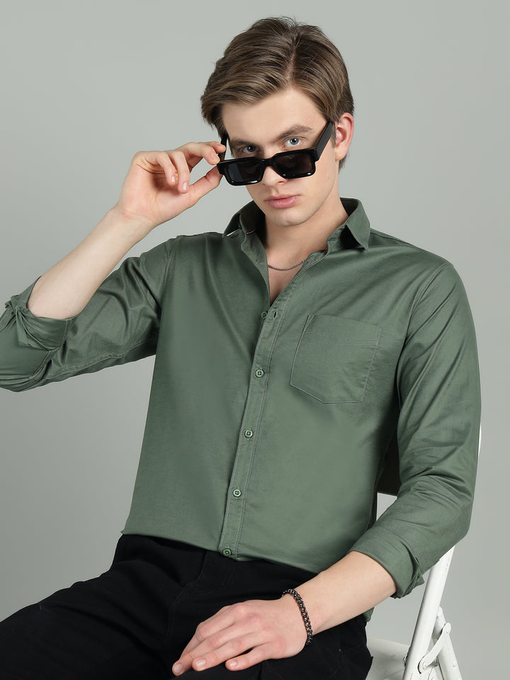 Men’s Solid Color Stretchable Casual Shirt
