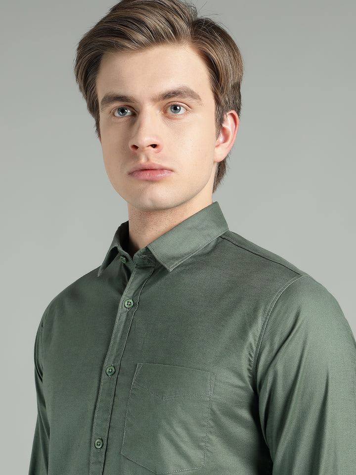 Men’s Solid Color Stretchable Casual Shirt