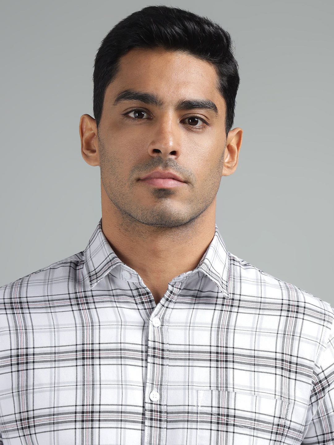 Men White Check Cotton Casual Shirt