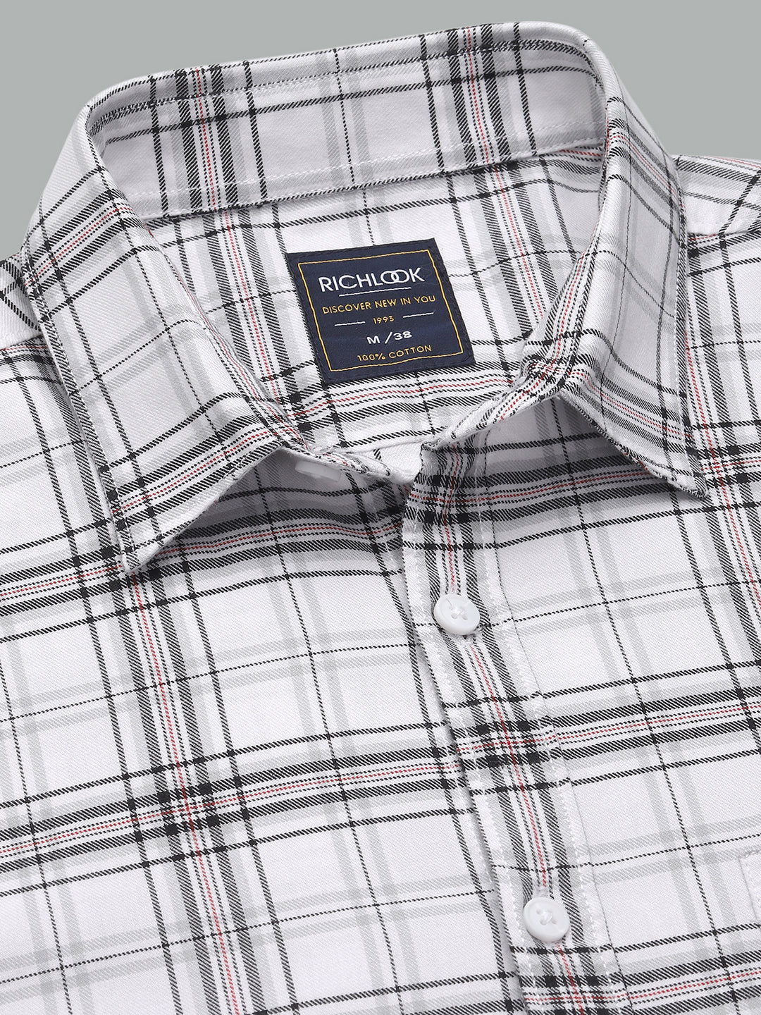 Men White Check Cotton Casual Shirt