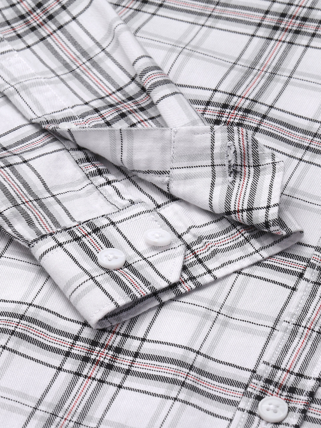 Men White Check Cotton Casual Shirt