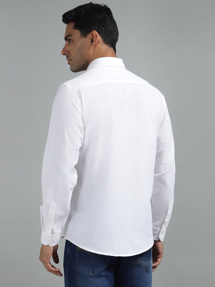 Men’s White Cotton Linen Shirt – Full Sleeve