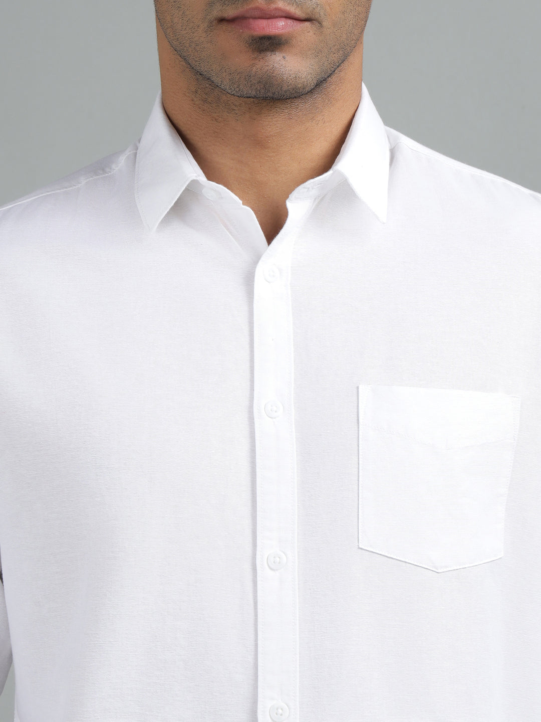Men’s White Cotton Linen Shirt – Full Sleeve