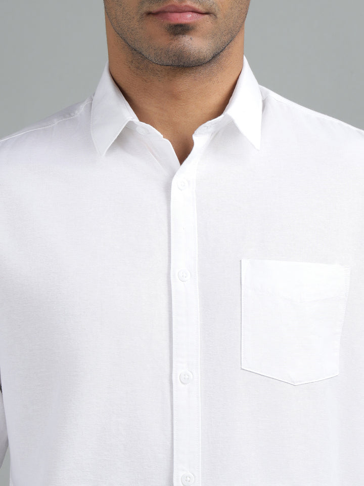 Men’s White Cotton Linen Shirt – Full Sleeve