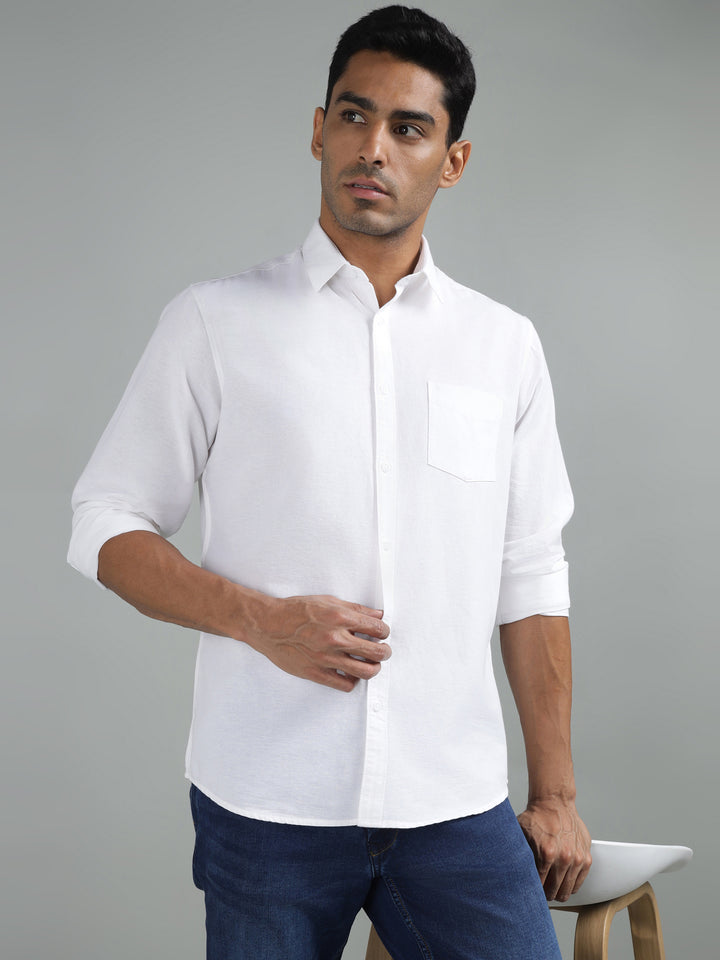 Men’s White Cotton Linen Shirt – Full Sleeve