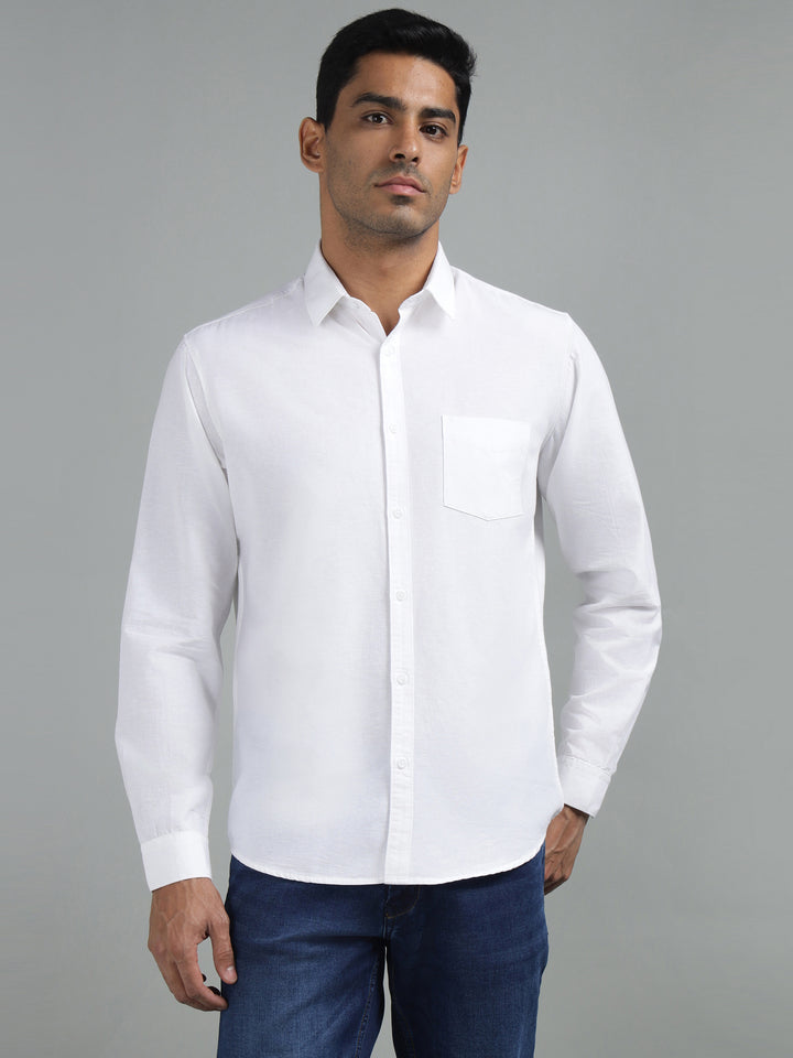 Men’s White Cotton Linen Shirt – Full Sleeve