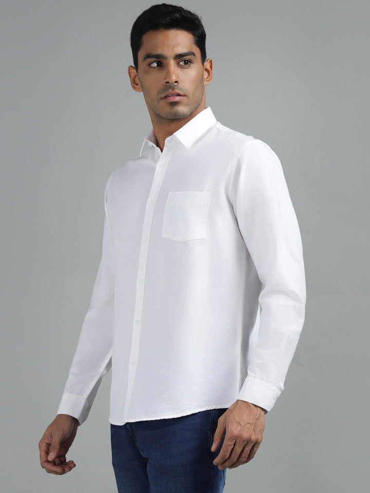 Men’s White Cotton Linen Shirt – Full Sleeve