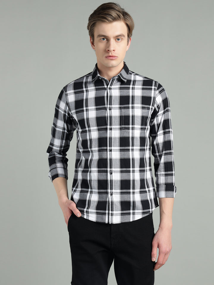 Men’s Black & White Checkered Casual Shirt