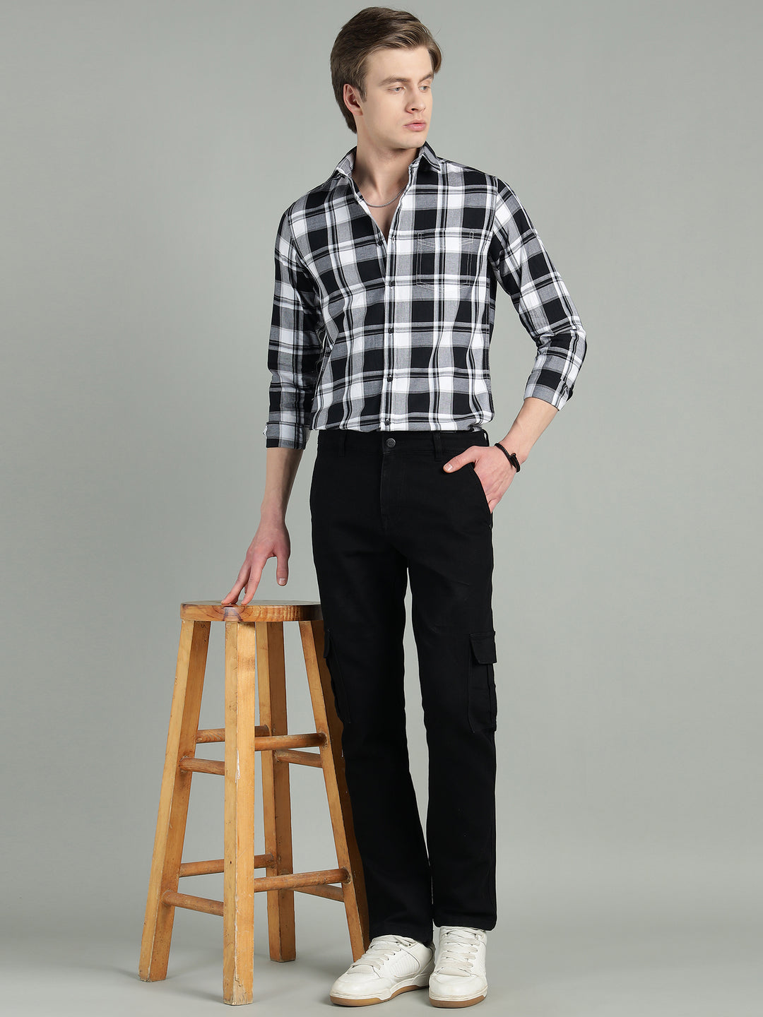 Men’s Black & White Checkered Casual Shirt