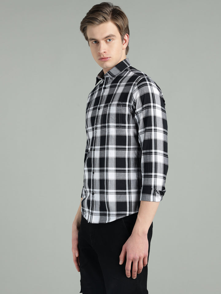 Men’s Black & White Checkered Casual Shirt