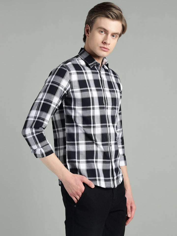 Men’s Black & White Checkered Casual Shirt