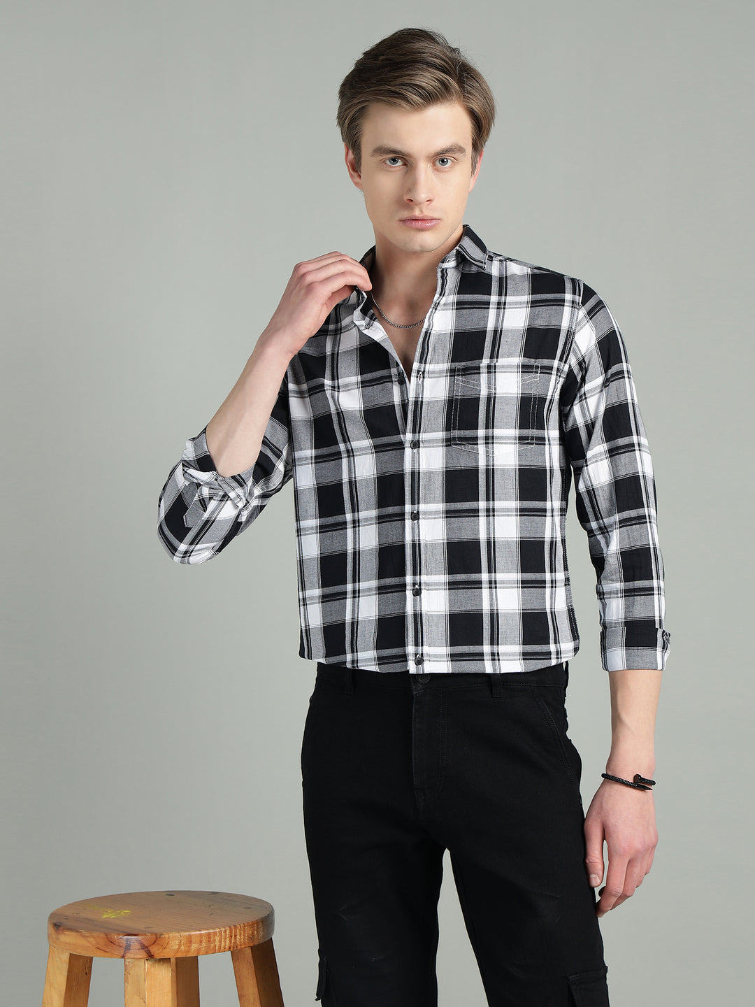 Men’s Black & White Checkered Casual Shirt