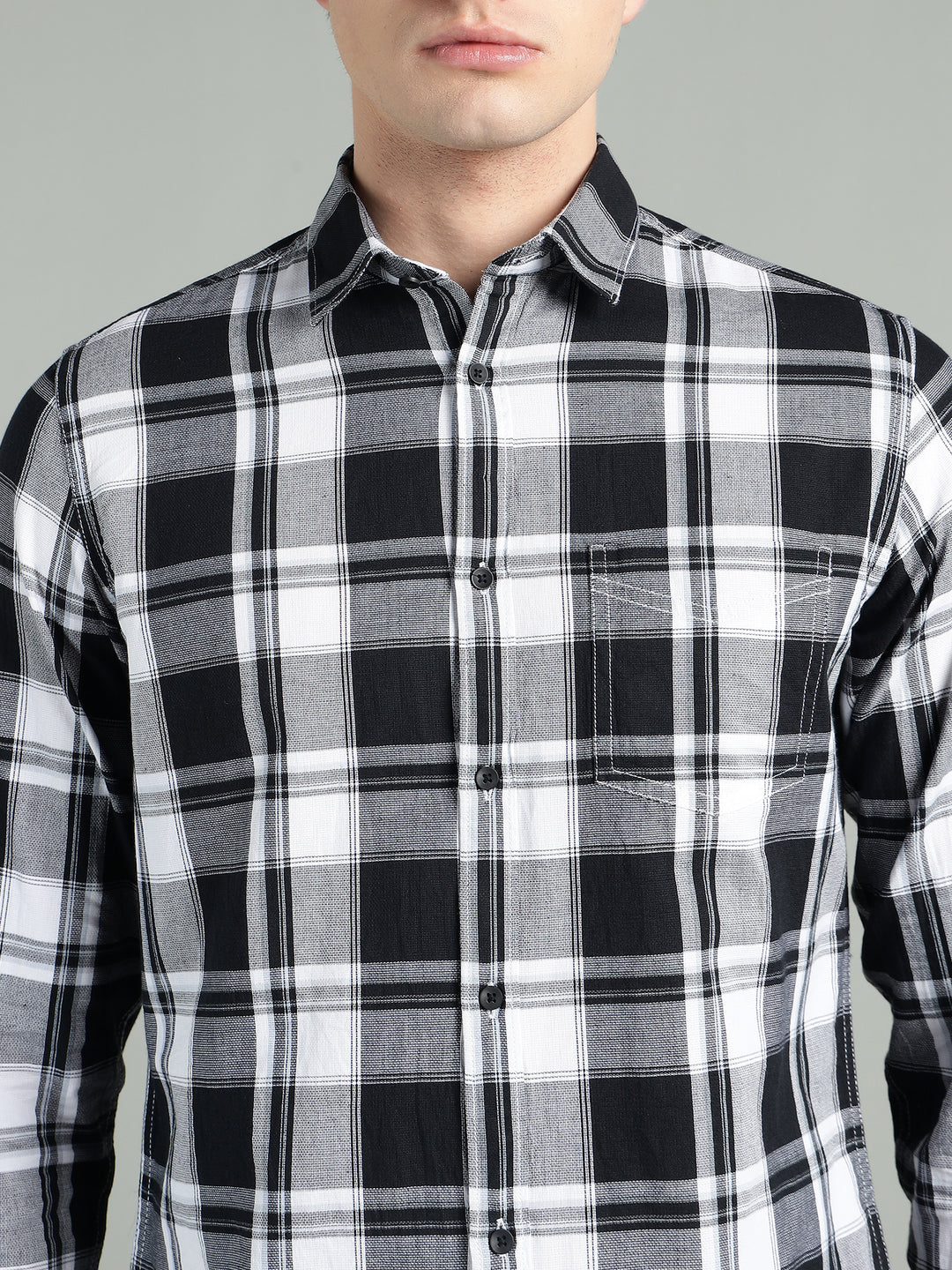 Men’s Black & White Checkered Casual Shirt