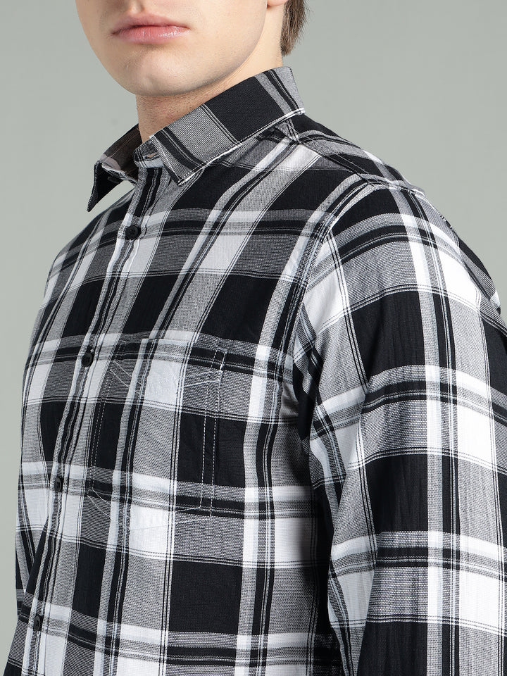 Men’s Black & White Checkered Casual Shirt
