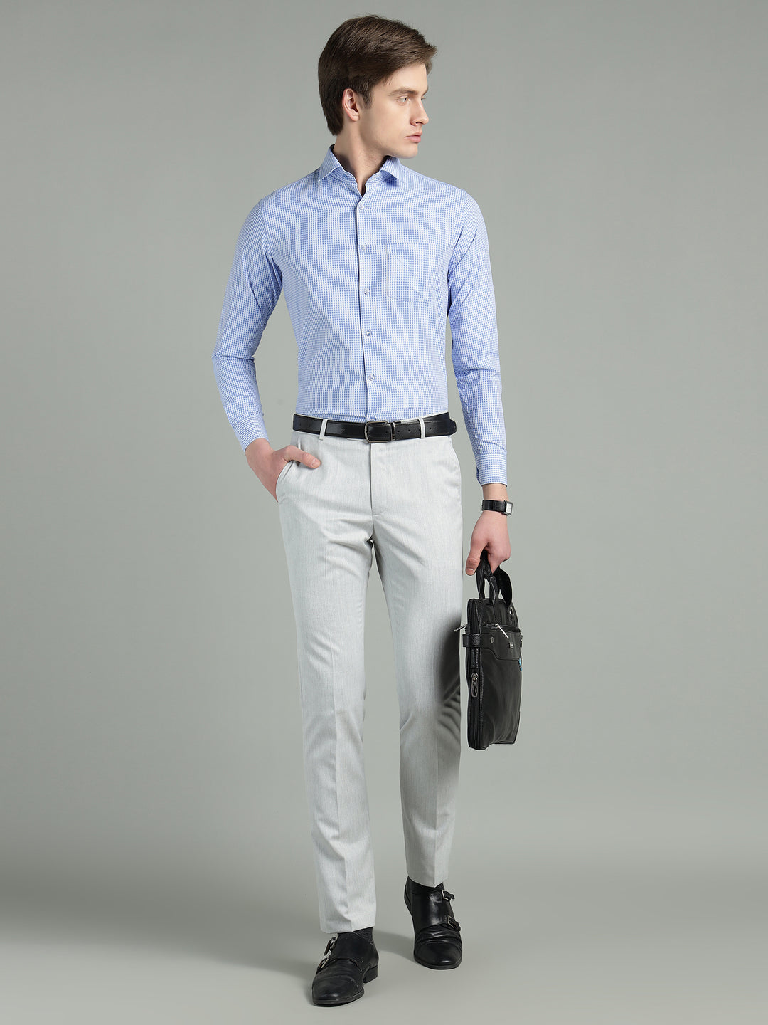 Men’s Blue Micro-Check Slim Fit Formal Shirt