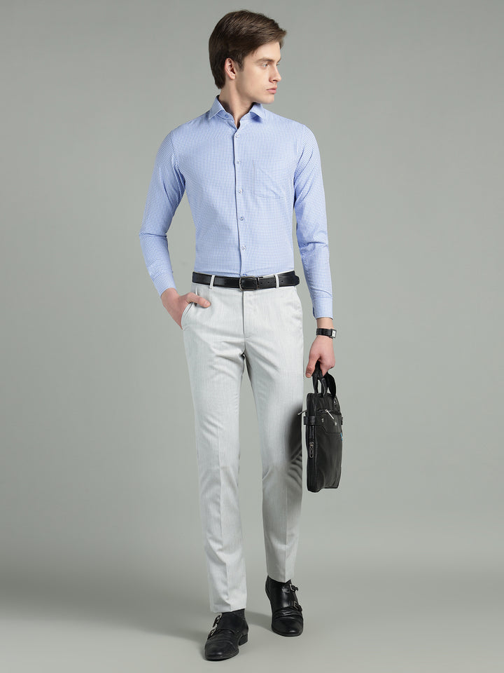 Men’s Blue Micro-Check Slim Fit Formal Shirt