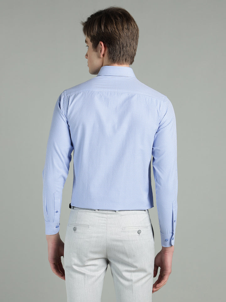 Men’s Blue Micro-Check Slim Fit Formal Shirt