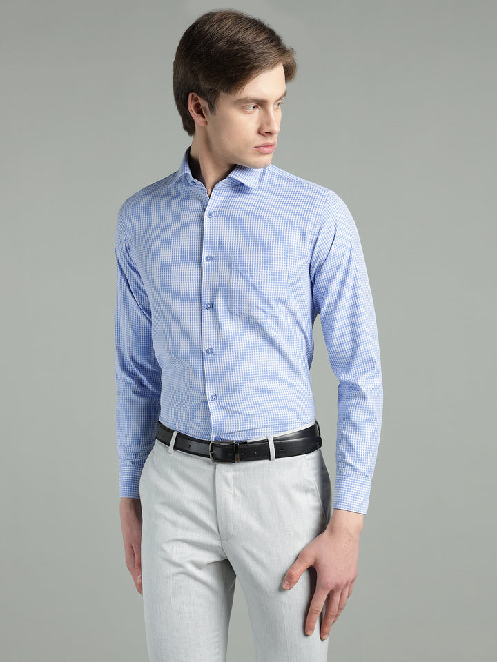 Men’s Blue Micro-Check Slim Fit Formal Shirt