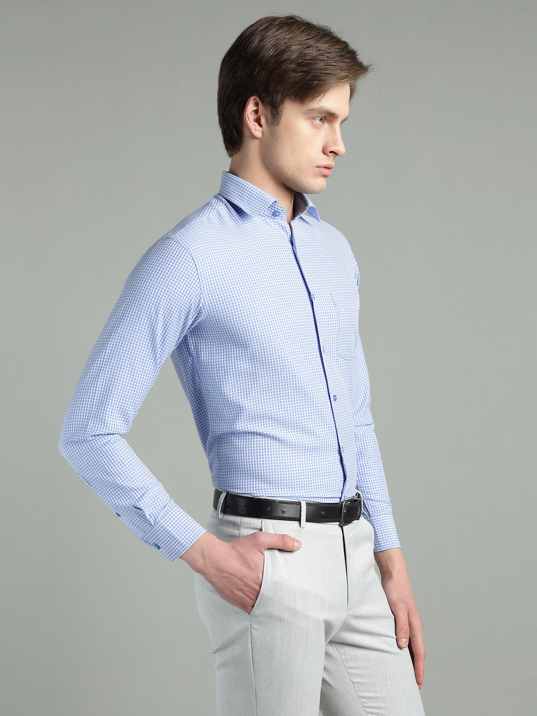 Men’s Blue Micro-Check Slim Fit Formal Shirt