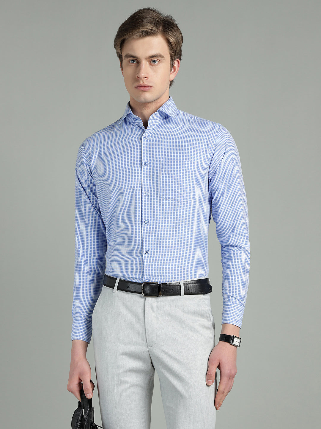 Men’s Blue Micro-Check Slim Fit Formal Shirt