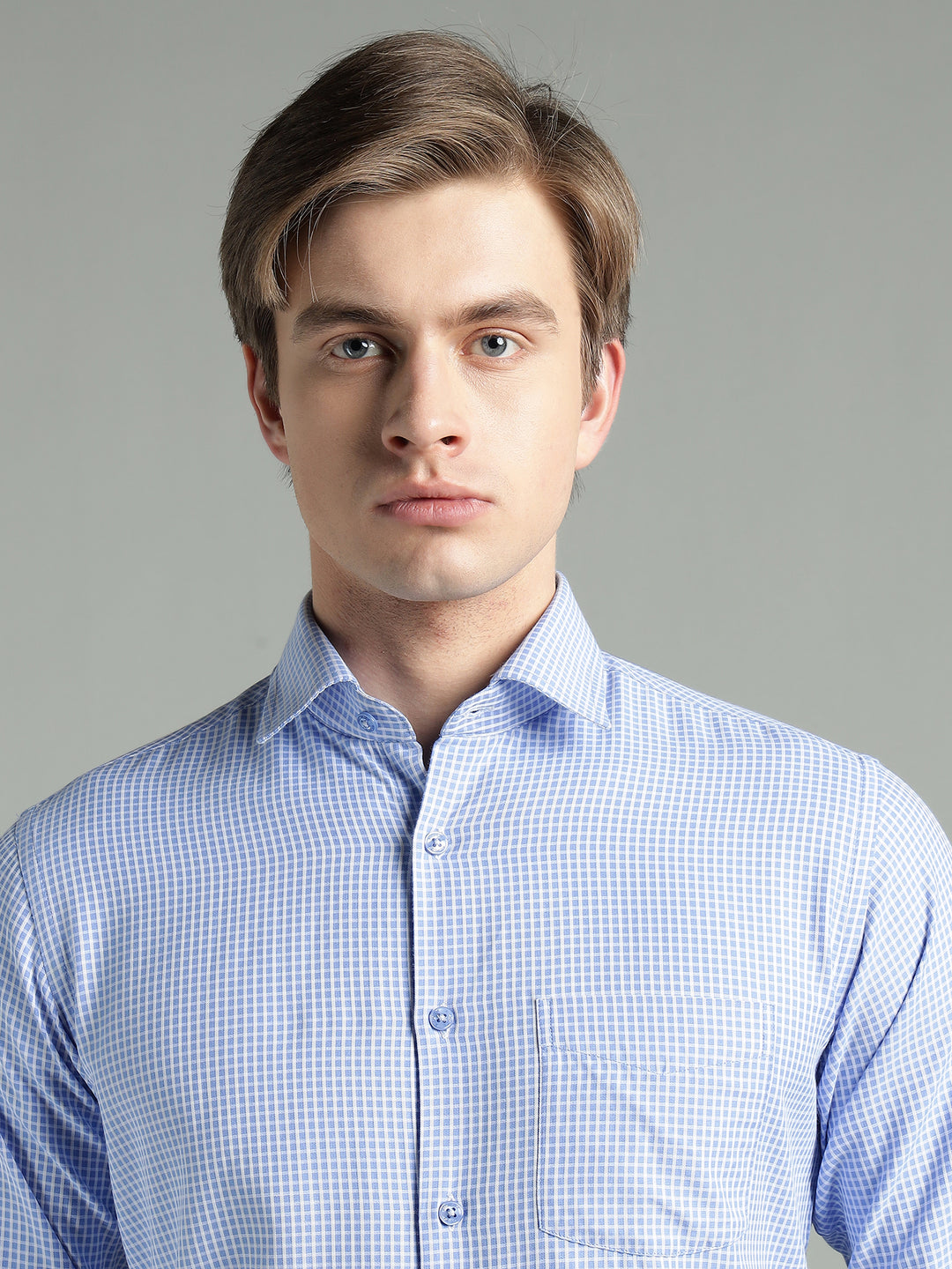 Men’s Blue Micro-Check Slim Fit Formal Shirt