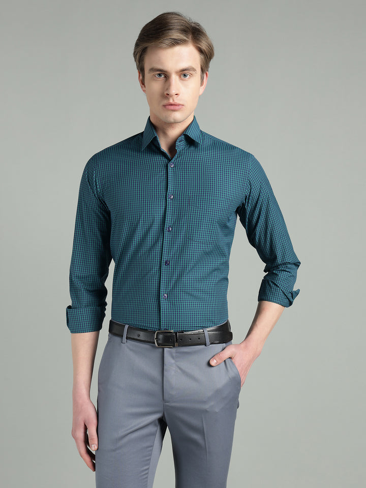 Men’s Navy Blue Check Slim Fit Formal Shirt