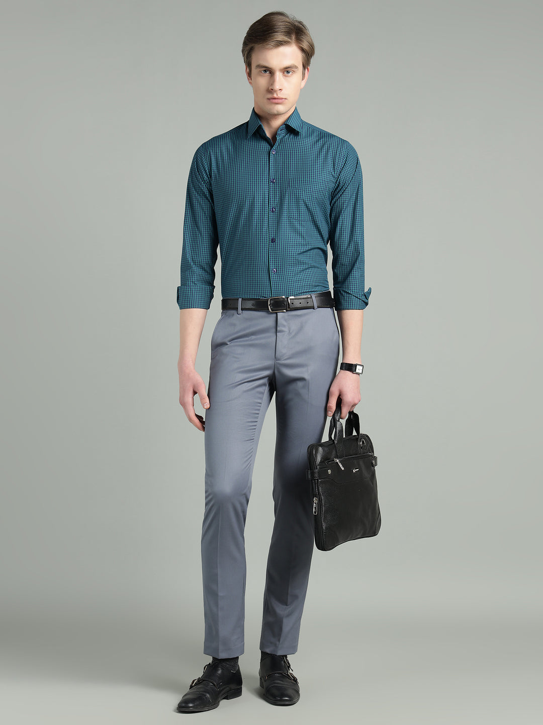 Men’s Navy Blue Check Slim Fit Formal Shirt