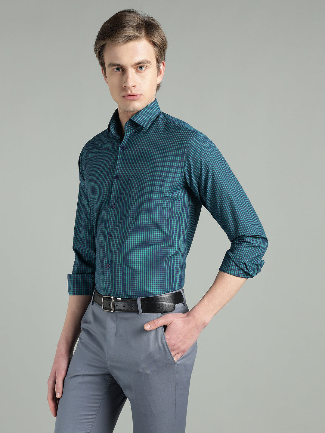 Men’s Navy Blue Check Slim Fit Formal Shirt