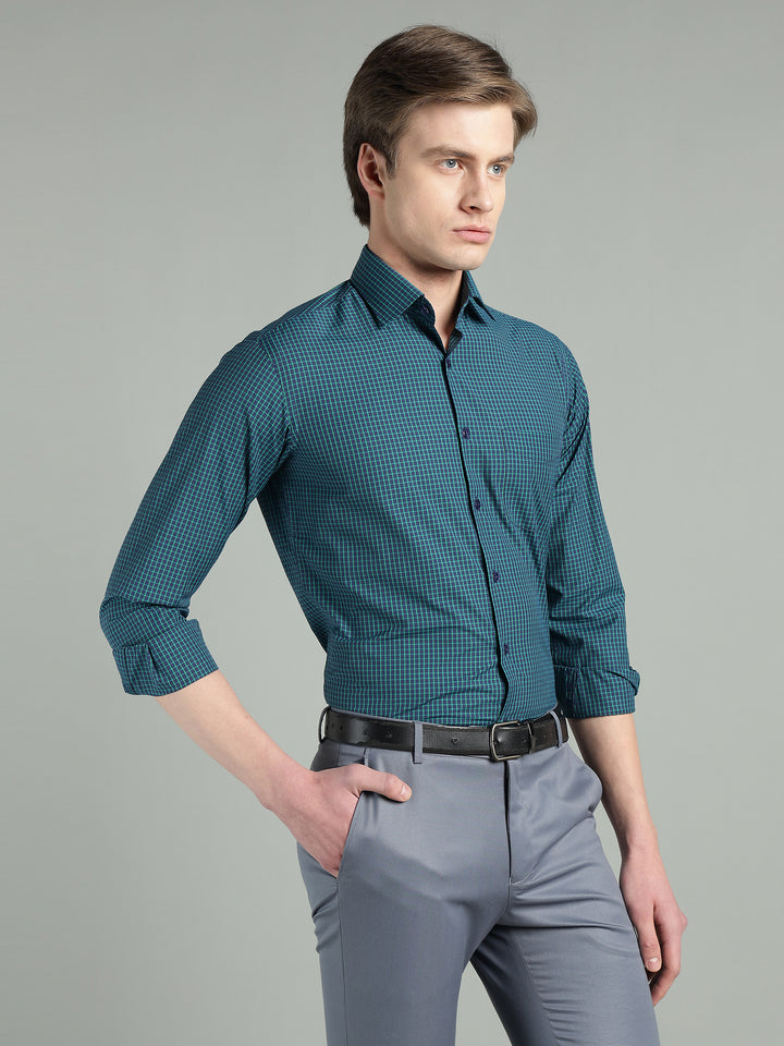 Men’s Navy Blue Check Slim Fit Formal Shirt