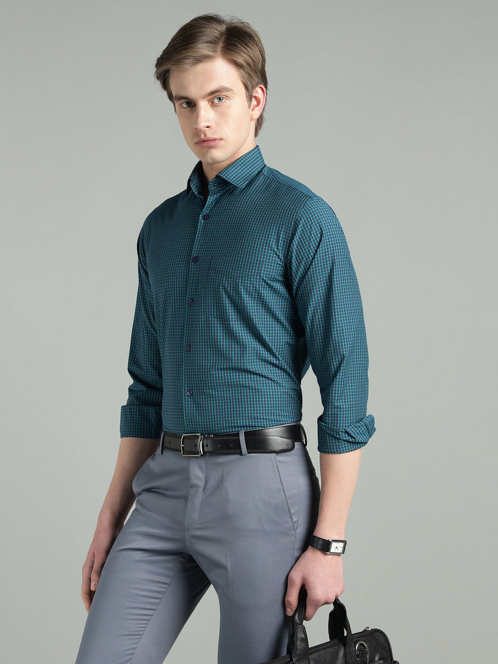 Men’s Navy Blue Check Slim Fit Formal Shirt