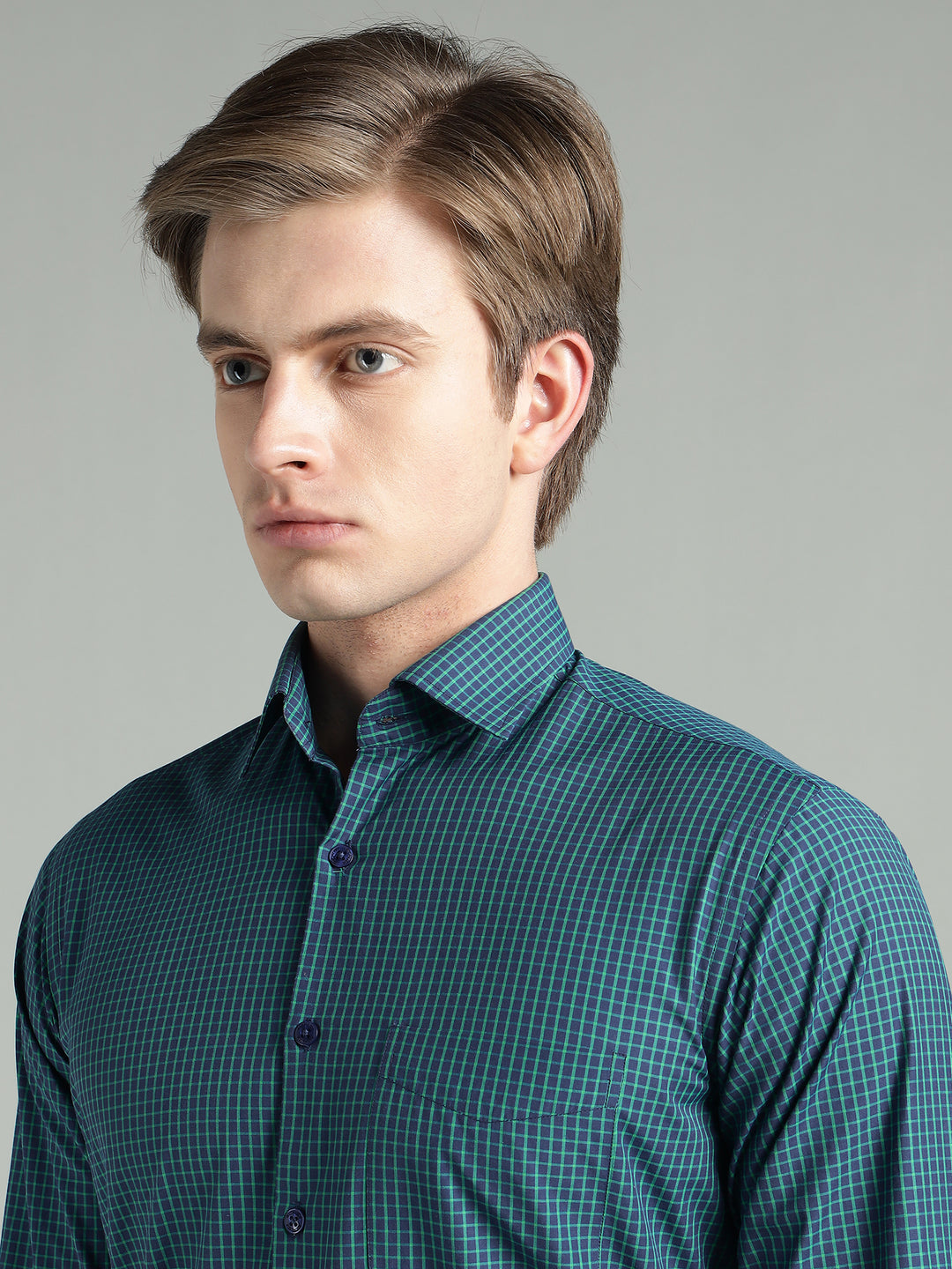 Men’s Navy Blue Check Slim Fit Formal Shirt
