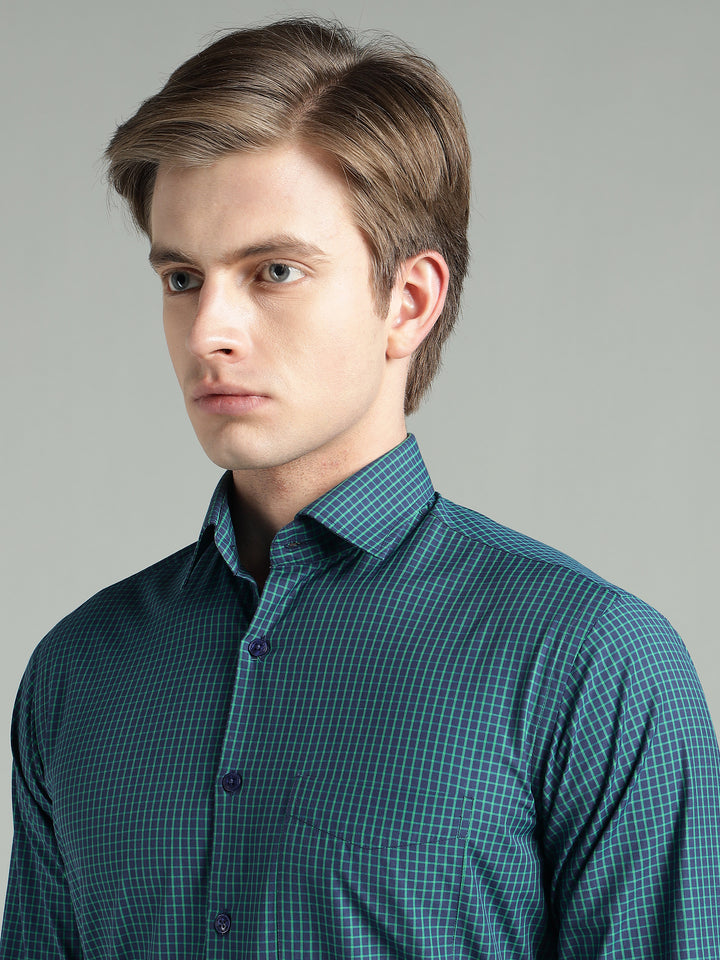 Men’s Navy Blue Check Slim Fit Formal Shirt