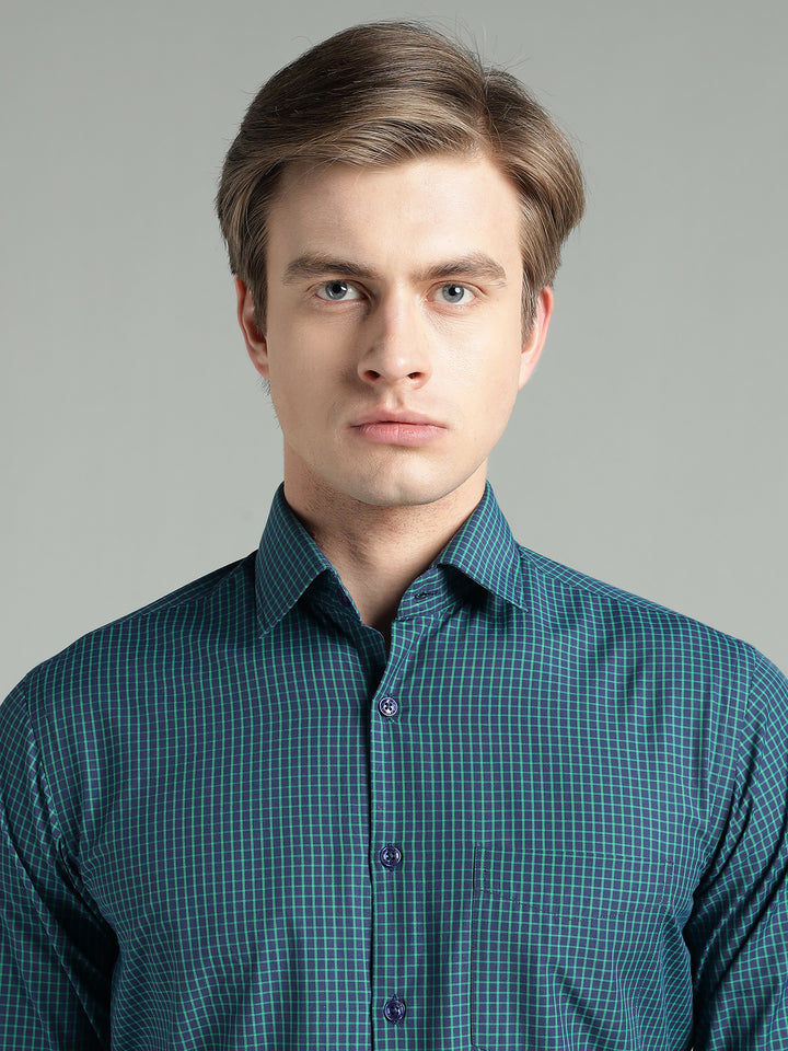 Men’s Navy Blue Check Slim Fit Formal Shirt