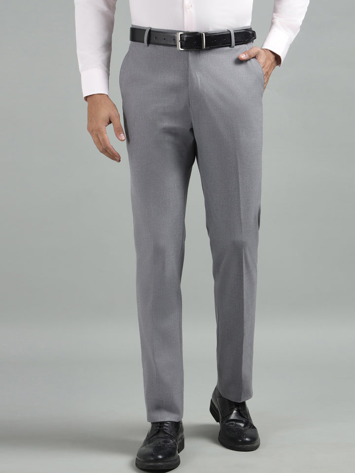 Men Grey Straight Fit 4-Way Stretch Trouser