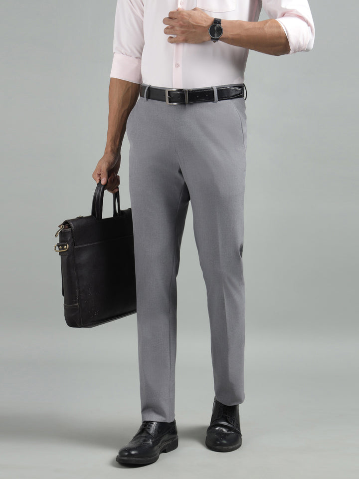 Men Grey Straight Fit 4-Way Stretch Trouser