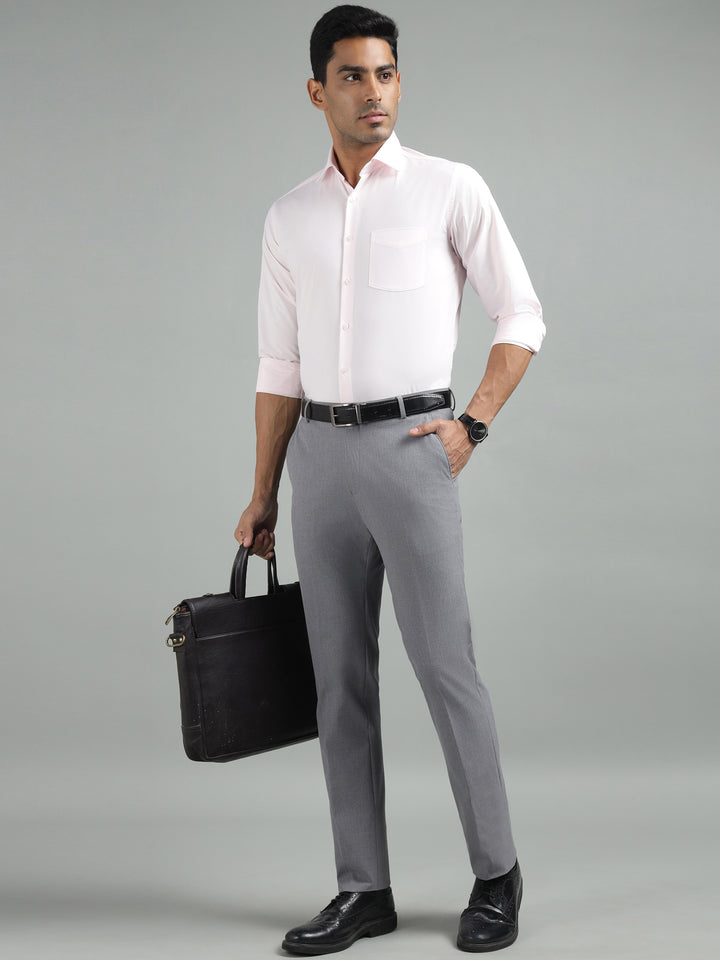 Men Grey Straight Fit 4-Way Stretch Trouser